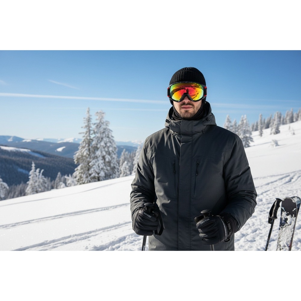 Findway Ski Goggles Snowboard Mirrored Orange Lens Black Red Adjustable Strap
